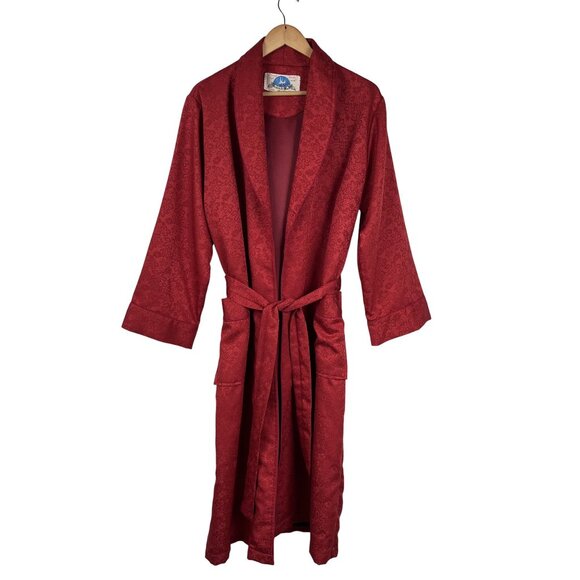 Vintage A Dong Mens Floral Luxurious Red Robe One Size Tie Bath Lounge - Picture 1 of 6